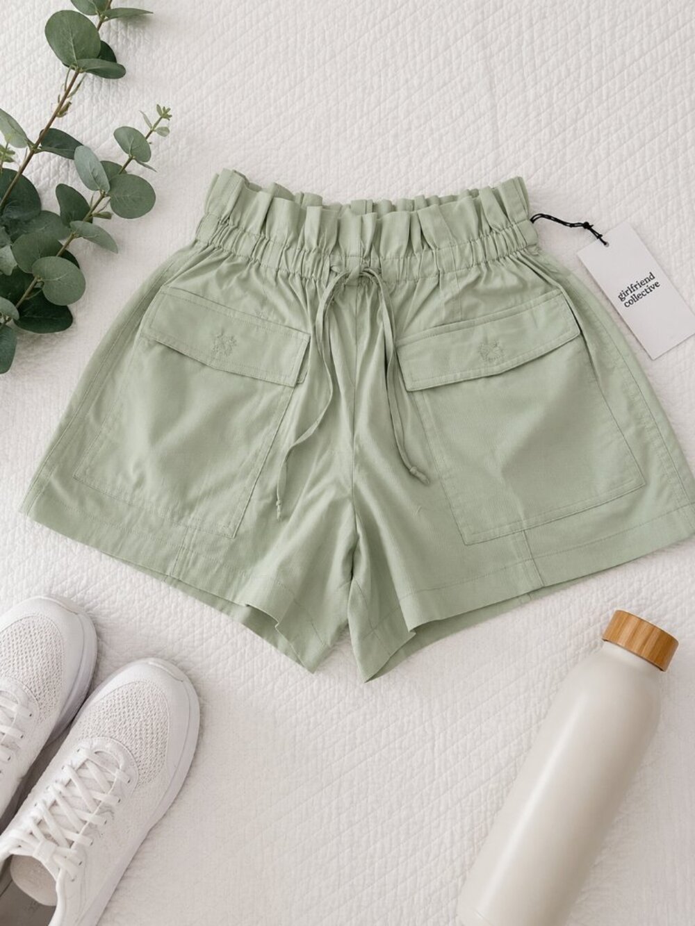Girlfriend Collective Cora Pocket Shorts NWT High Rise Paperbag Waist UPF 50+ XS